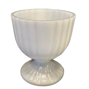 Vintage Milk Glass Pedestal Vertical Pattern Modern Bowl